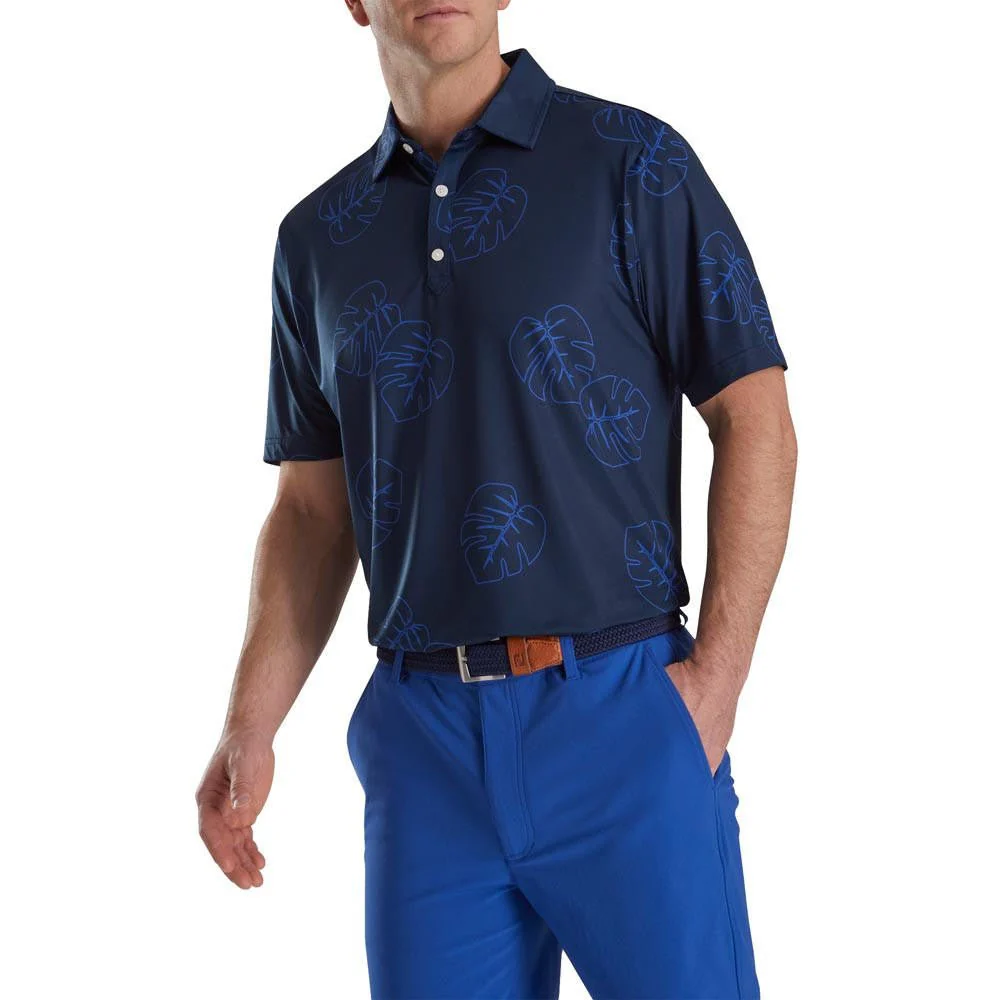 FootJoy Jungle Leaf Print Lisle Self Collar Polo - Image 5