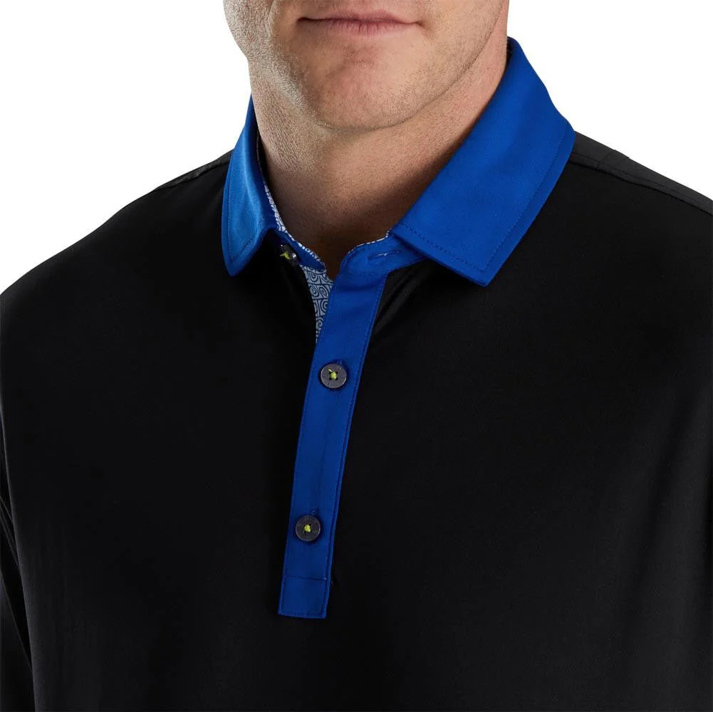 FootJoy Solid Spiral Print Trim Lisle Self Collar Golf Polo - Image 4