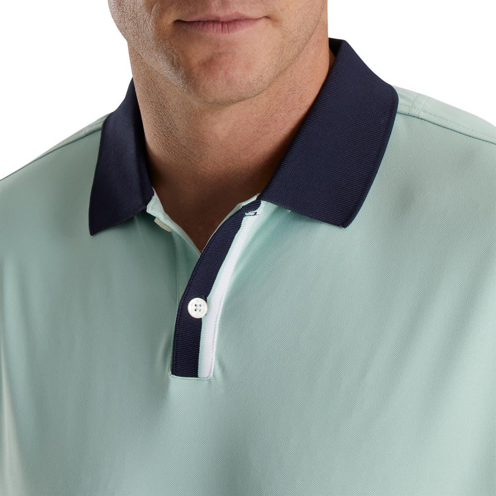 FootJoy Solid Stretch Pique with Stripe Placket Knit Collar Golf Polo - Image 2