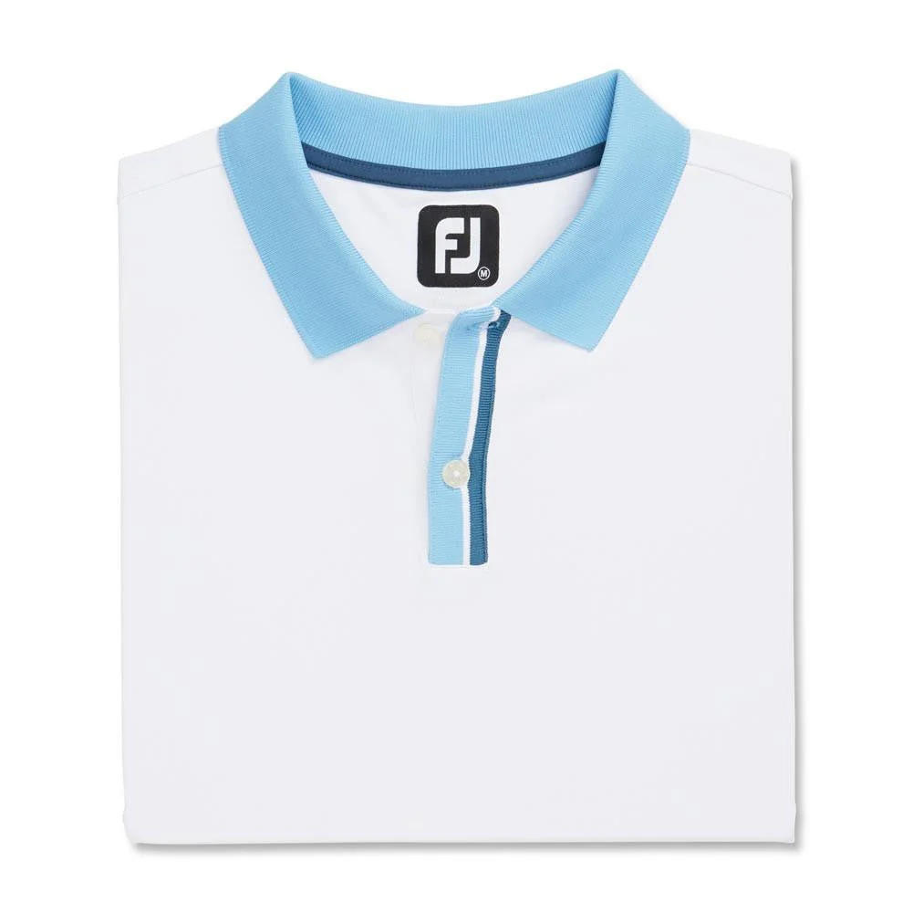 FootJoy Solid Stretch Pique with Stripe Placket Knit Collar Golf Polo - Image 6