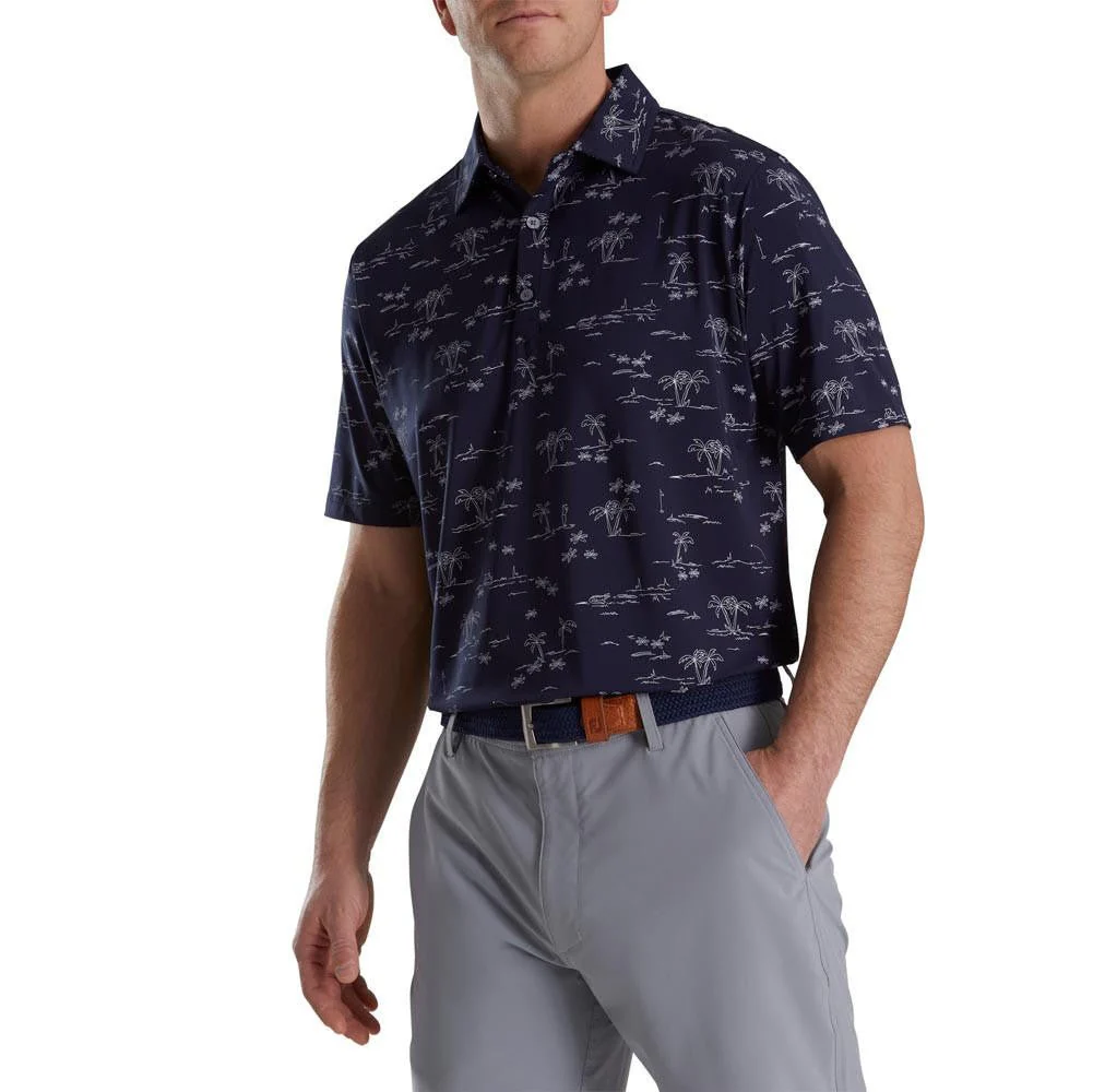 FootJoy Tropic Golf Print Lisle Self Collar Polo - Image 5
