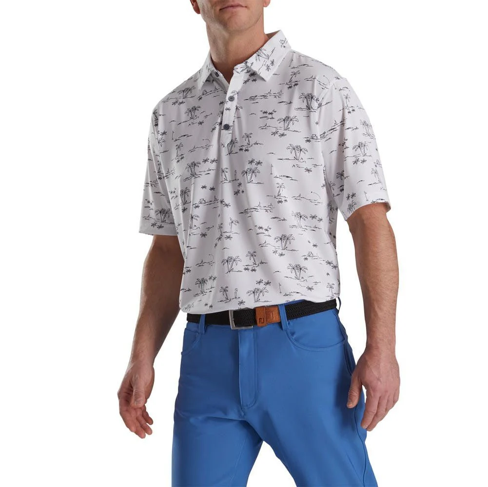FootJoy Tropic Golf Print Lisle Self Collar Polo - Image 9