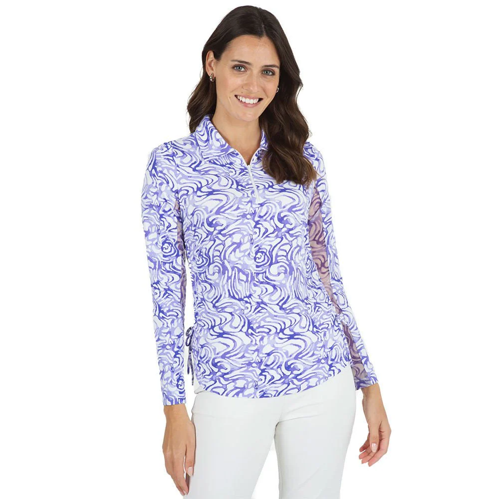 IBKUL Kinsley Print Long Sleeve Zip Polo - Image 2