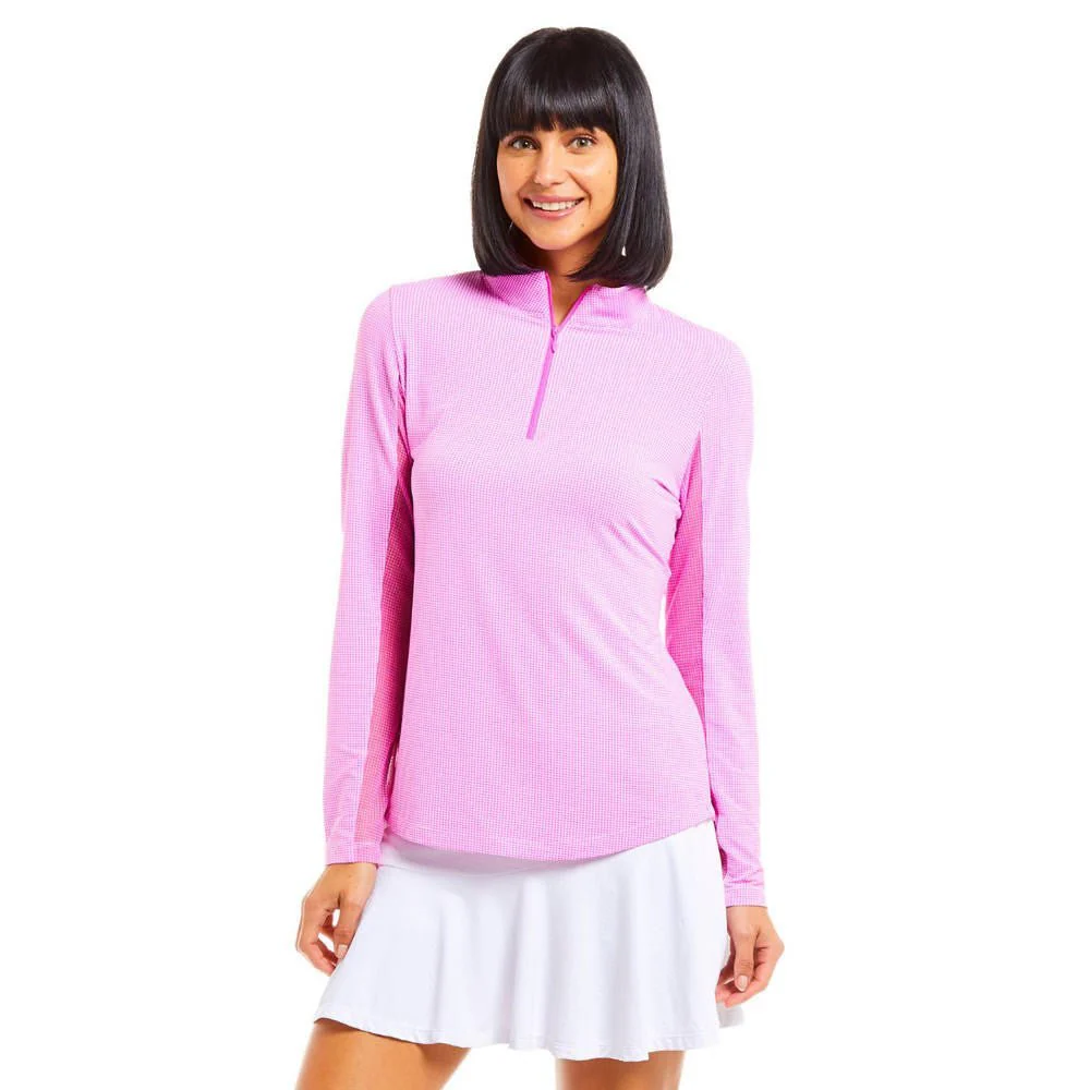 IBKUL Mini Check Long Sleeve Zip Golf Mock - Image 5