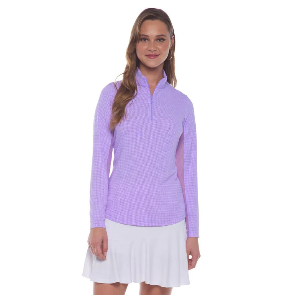 IBKUL Mini Check Long Sleeve Zip Golf Mock - Image 6