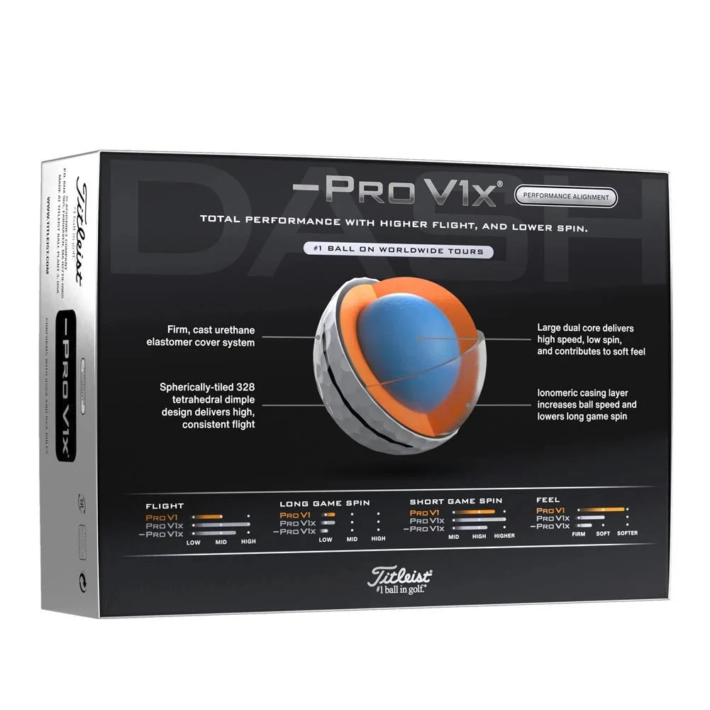 Titleist Pro V1x Left Dash Performance Alignment Golf Balls - Black - Prior Generation - Image 5